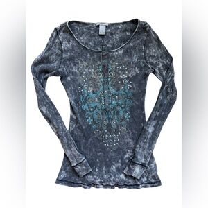 Charcoal Paisley Studded Grunge Longsleeve Size Small